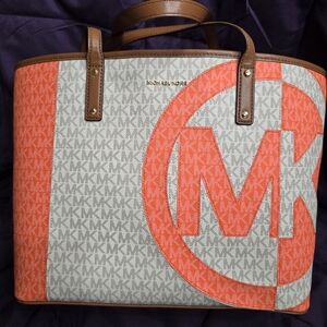 Michael Kors Signature Orange and Brown Ladies Tote Bag